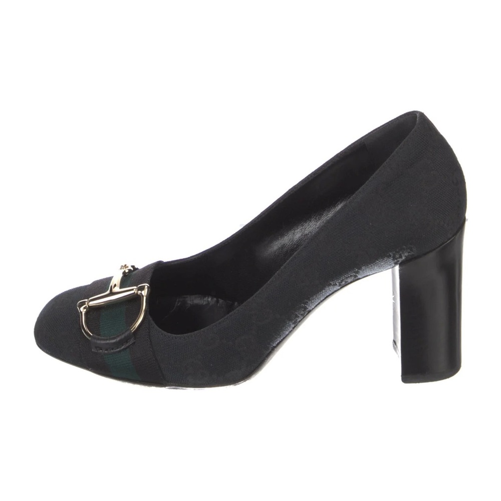Vintage Gucci Logo Canvas Pumps with Horsebit Detail